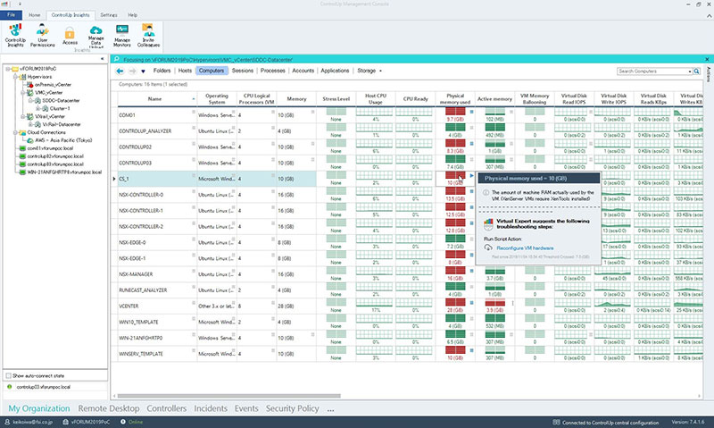 「ControlUp Real-time Console」の画面例